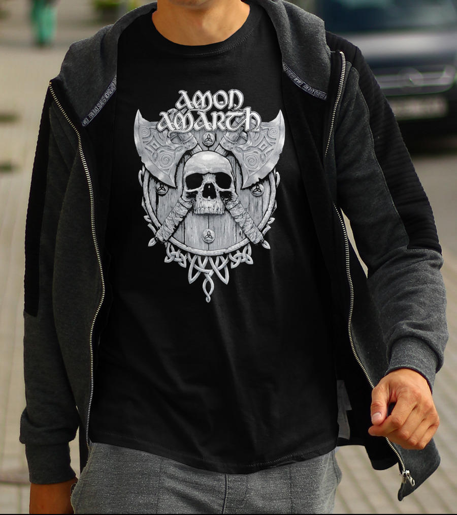 Amon Amarth Viking Skull And Battle Axe Emblem T-Shirt