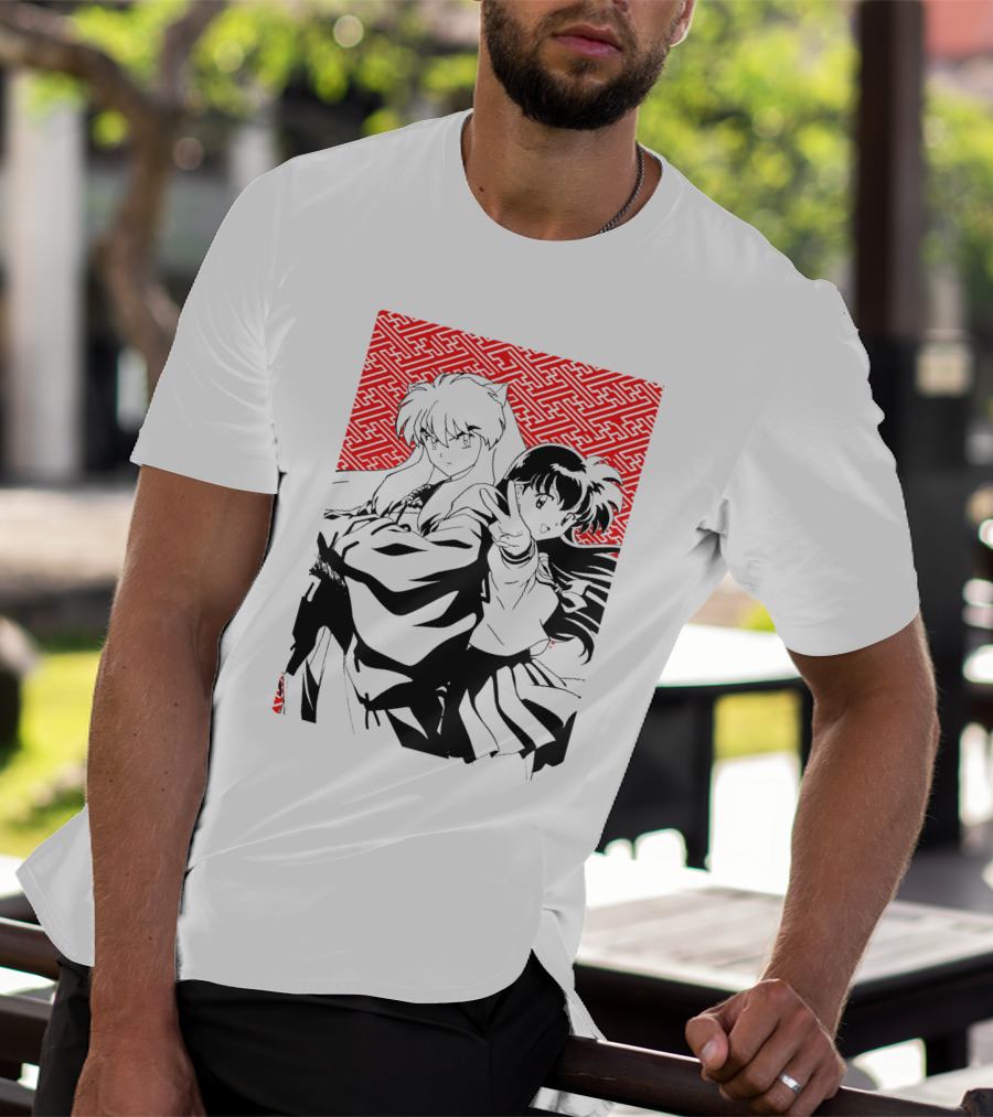 Inuyasha Kagome Classic Anime Style Red Pattern Background T-Shirt