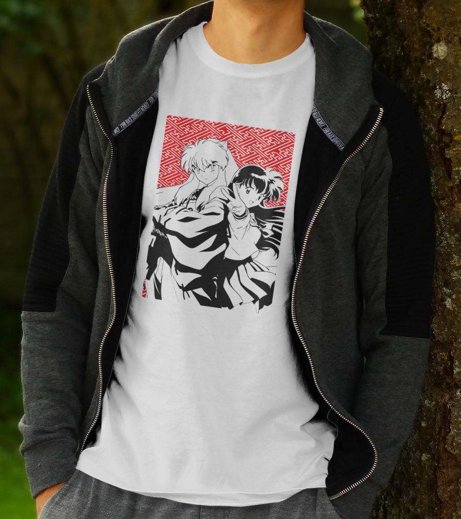 Inuyasha Kagome Classic Anime Style Red Pattern Background T-Shirt