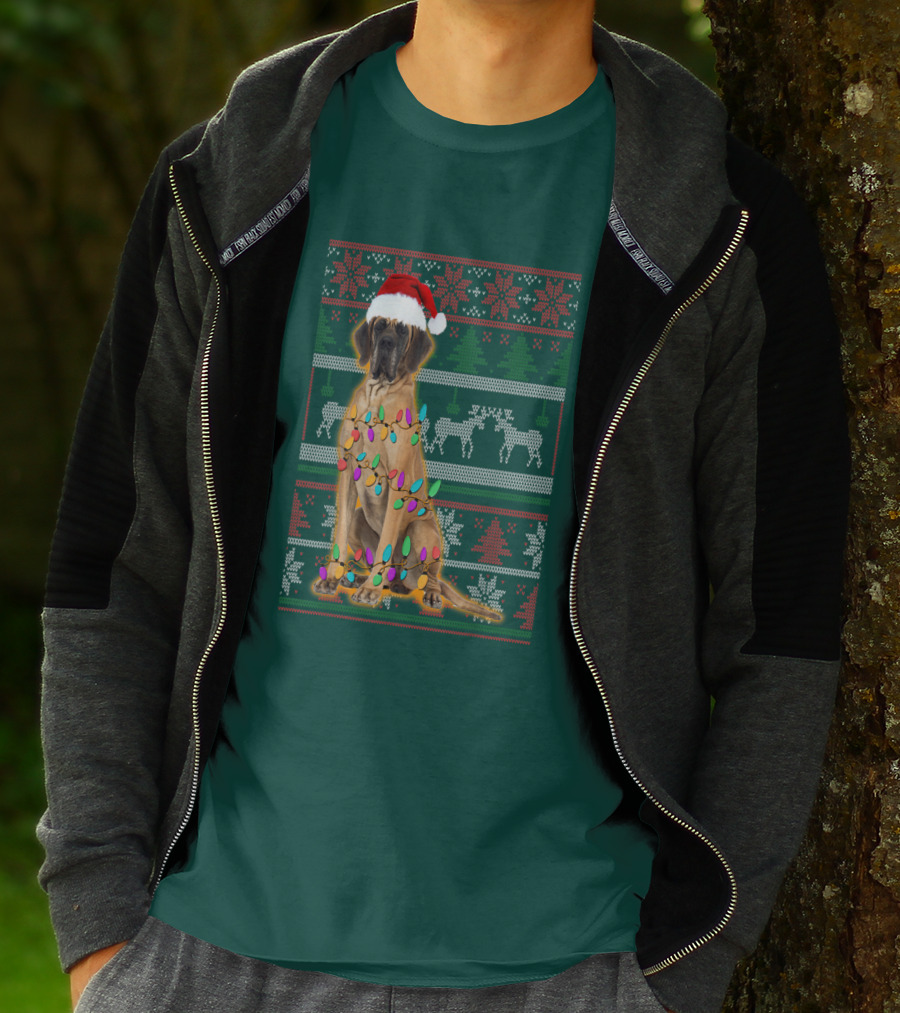 Great Dane Christmas Santa Hat Lights Reindeer Holiday T-Shirt