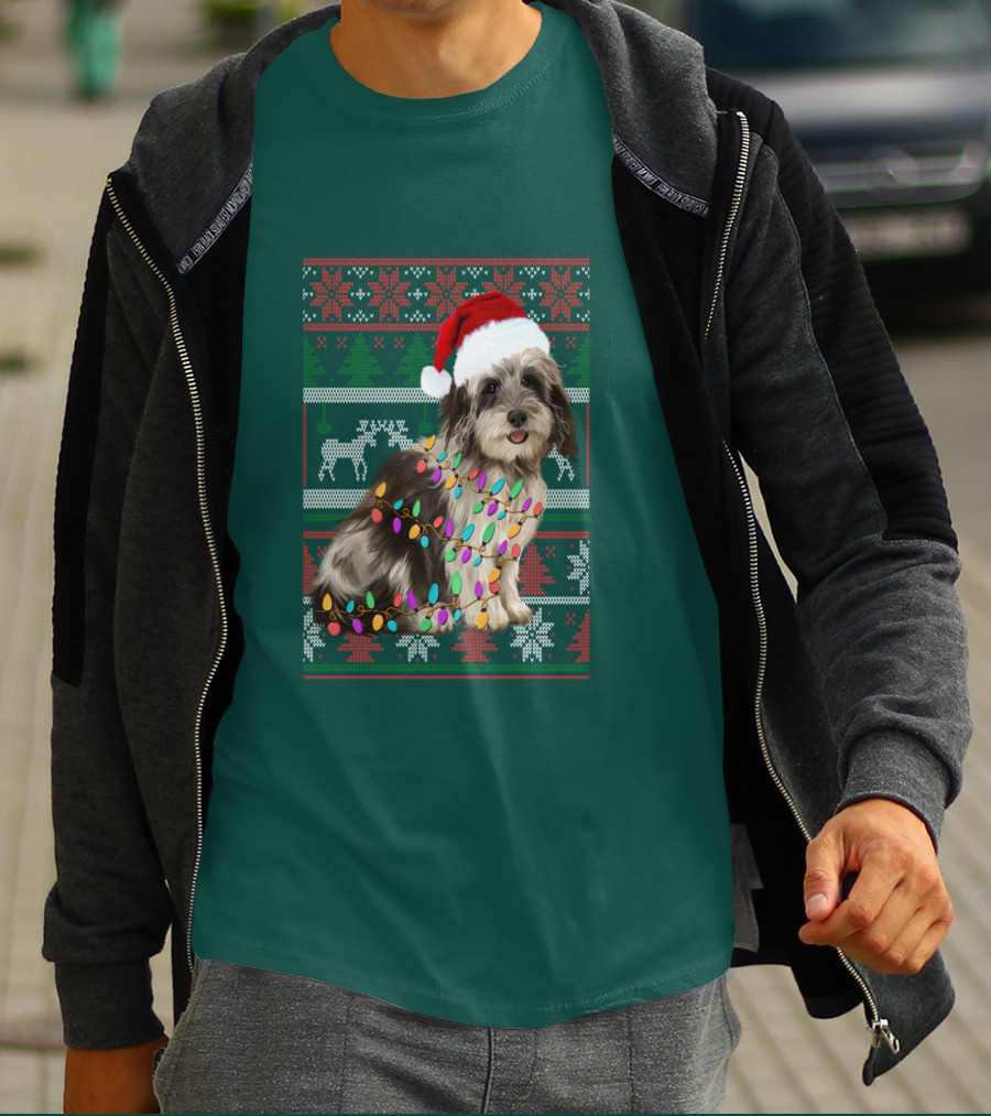 Havanese Festive Christmas Lights Santa Hat Ugly T-Shirt