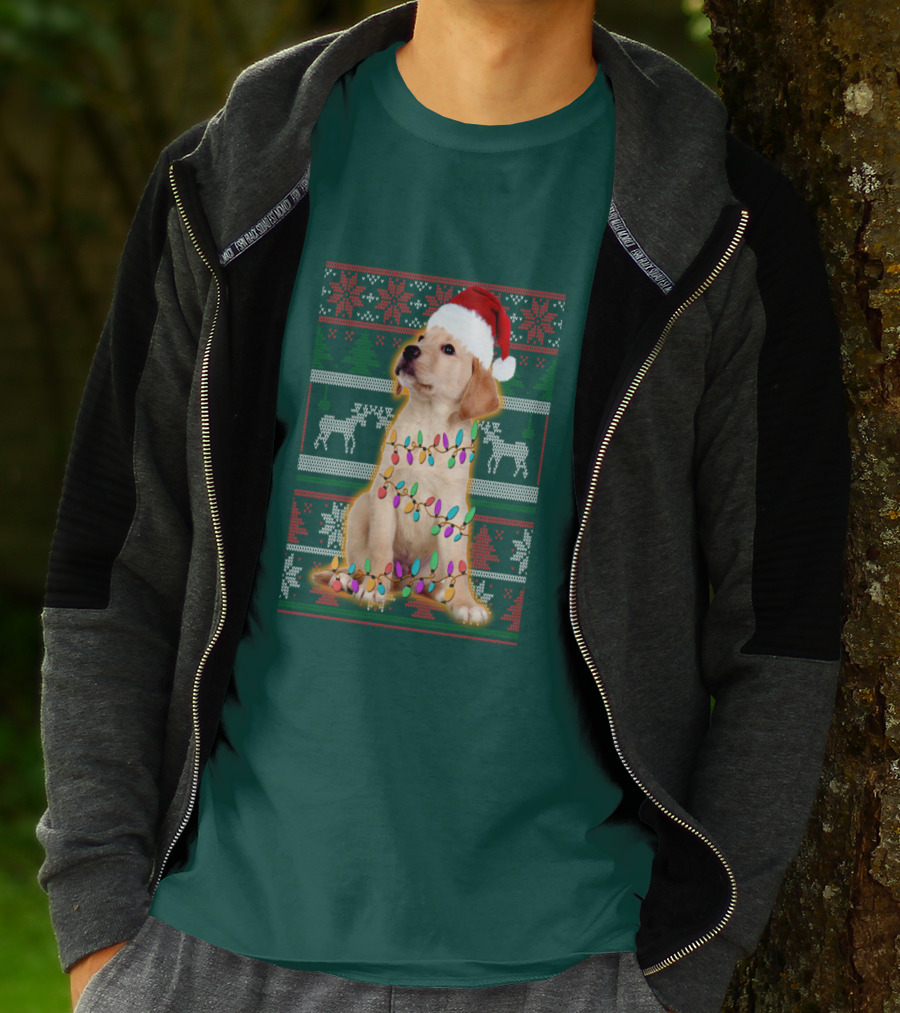 Labrador Retriever Christmas Santa Hat And Holiday Lights T-Shirt
