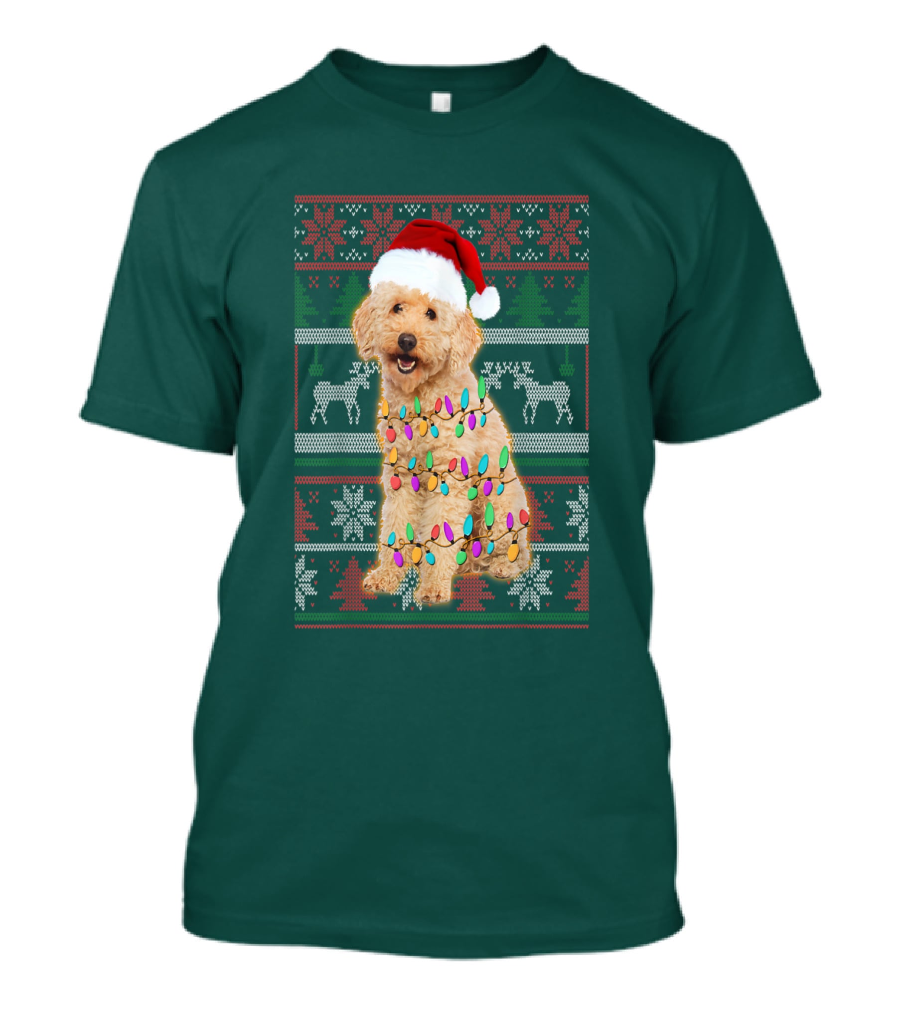 Maltipoo Christmas Lights Santa Hat Festive Holiday T-Shirt