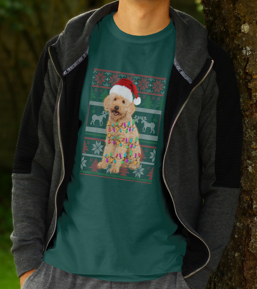 Maltipoo Christmas Lights Santa Hat Festive Holiday T-Shirt