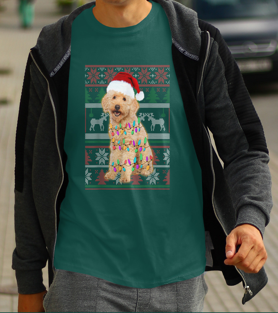 Maltipoo Christmas Lights Santa Hat Festive Holiday T-Shirt