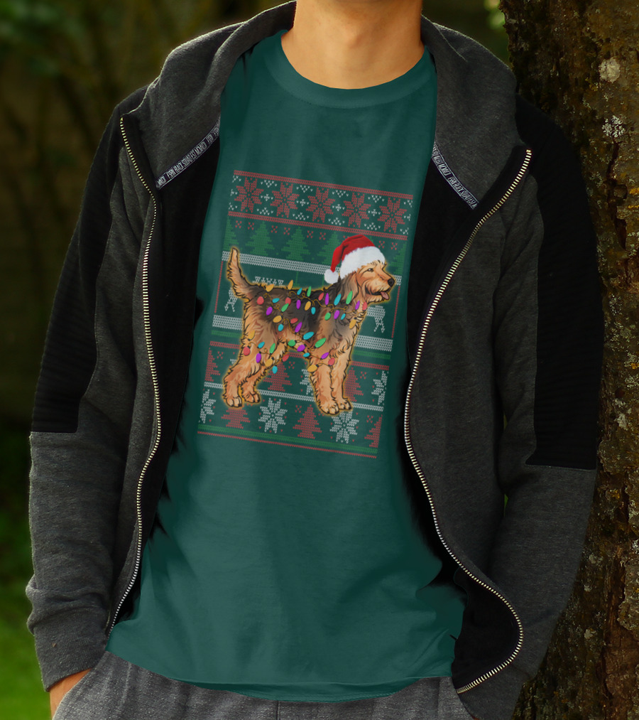 Otterhound Christmas Lights Santa Hat T-Shirt