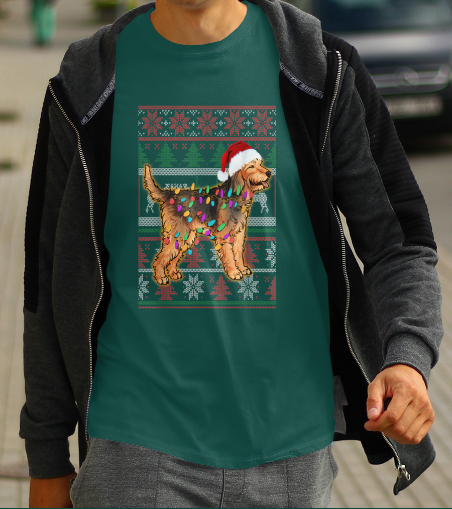 Otterhound Christmas Lights Santa Hat T-Shirt