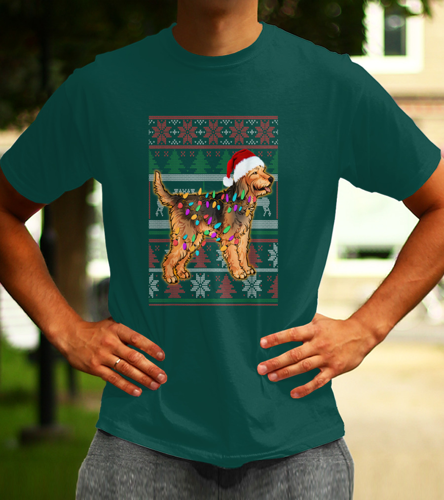 Otterhound Christmas Lights Santa Hat T-Shirt