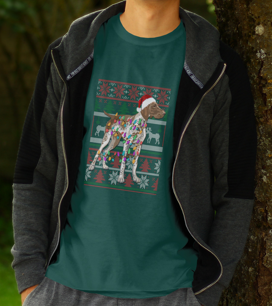 Pointer Christmas Ugly Sweater Santa Hat Lights T-Shirt