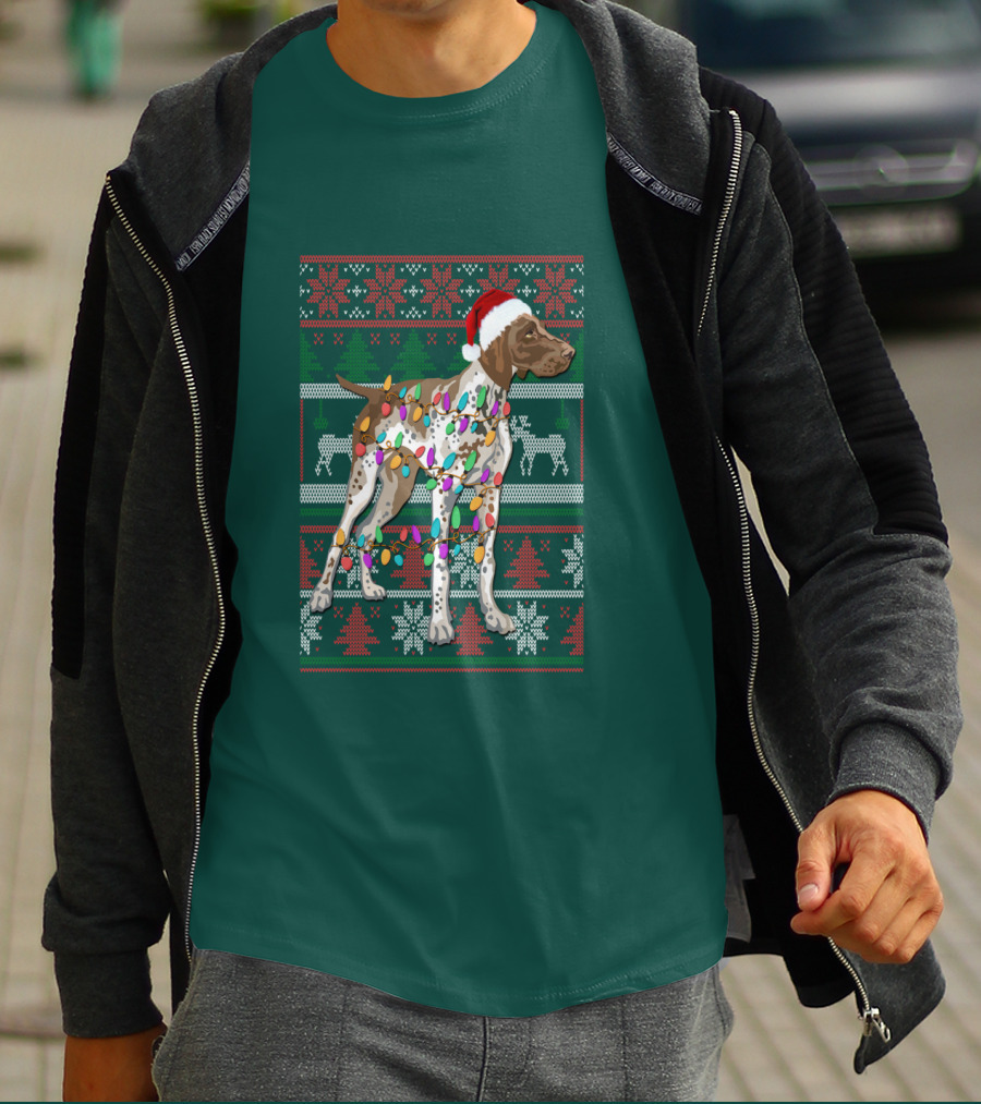 Pointer Christmas Ugly Sweater Santa Hat Lights T-Shirt