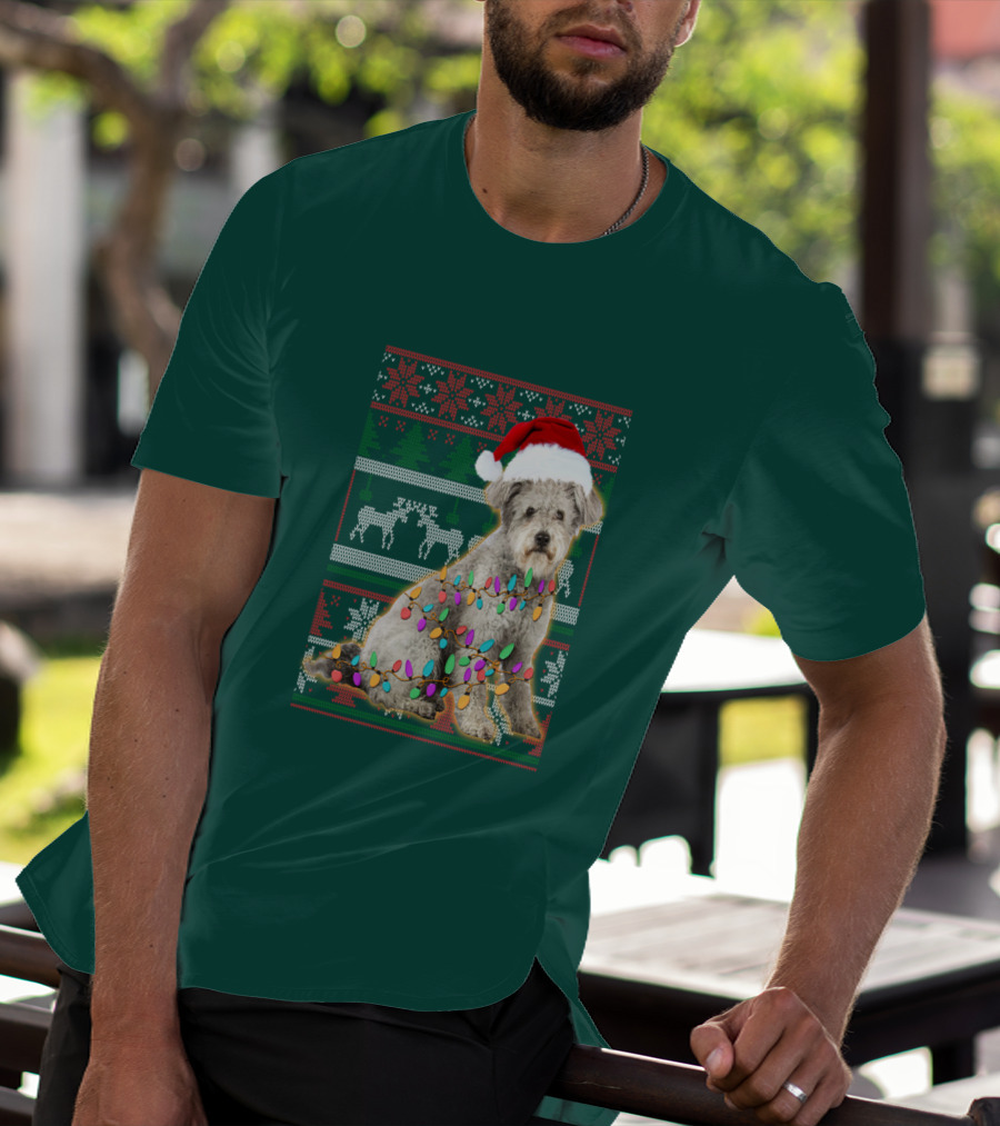 Pumi Dog Christmas Lights Santa Hat Ugly T-Shirt