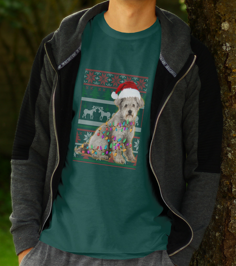 Pumi Dog Christmas Lights Santa Hat Ugly T-Shirt