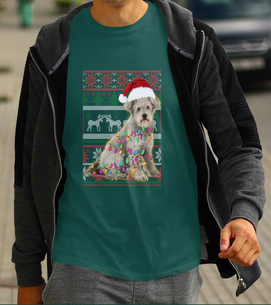 Pumi Dog Christmas Lights Santa Hat Ugly T-Shirt