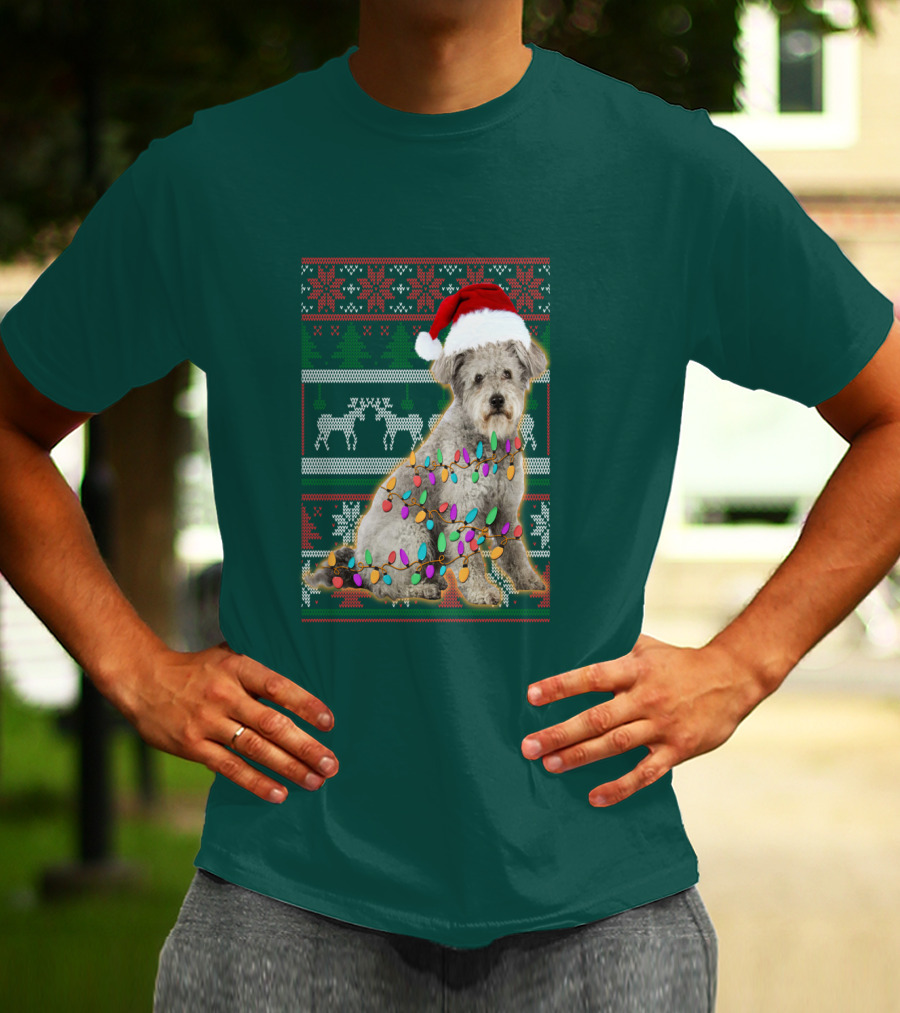 Pumi Dog Christmas Lights Santa Hat Ugly T-Shirt