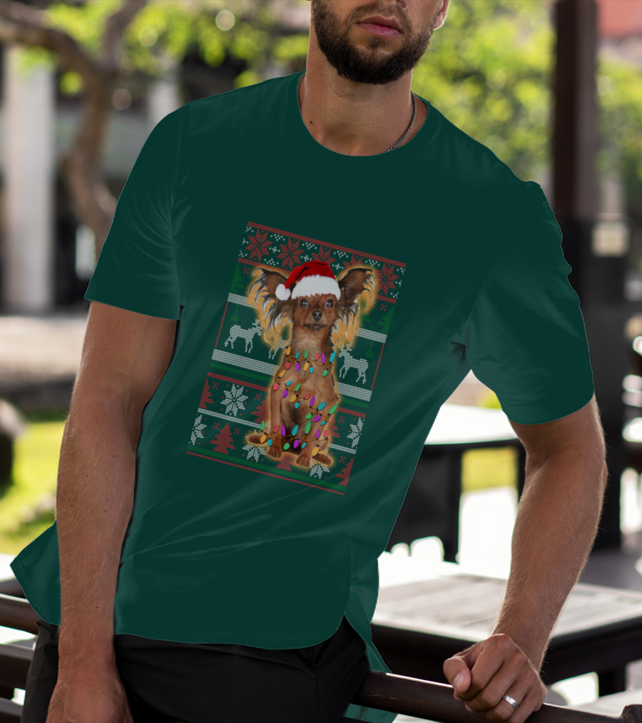 Russian Toy Christmas Lights Santa Hat Reindeer Snowflakes T-Shirt