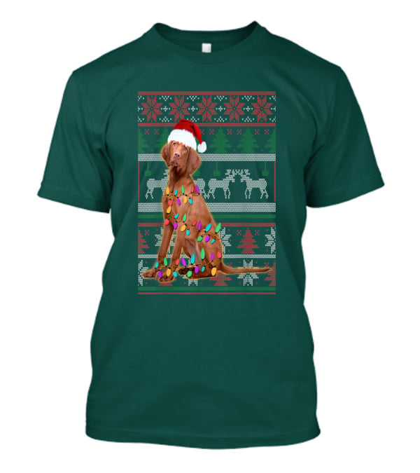 Vizsla Christmas Lights Santa Hat Ugly T-Shirt