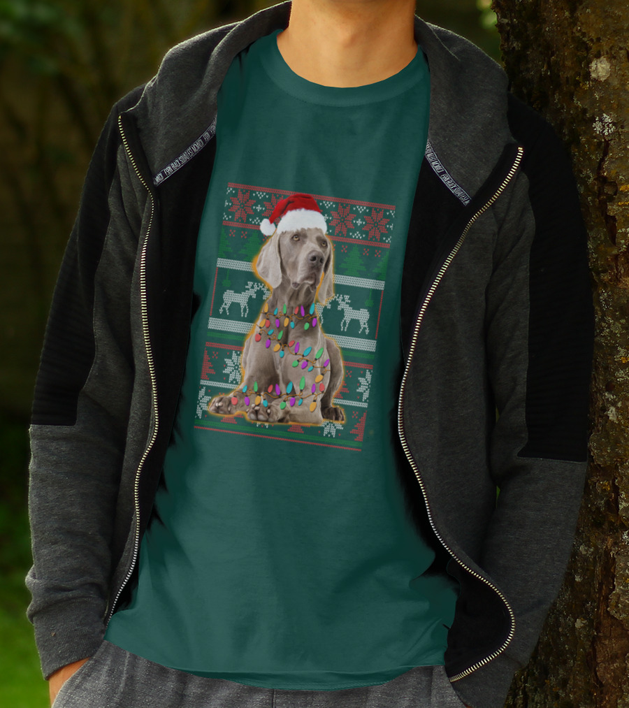 Weimaraner Christmas Lights Santa Hat Holiday T-Shirt