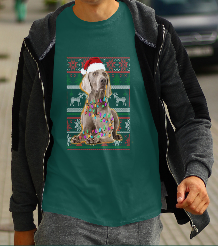 Weimaraner Christmas Lights Santa Hat Holiday T-Shirt