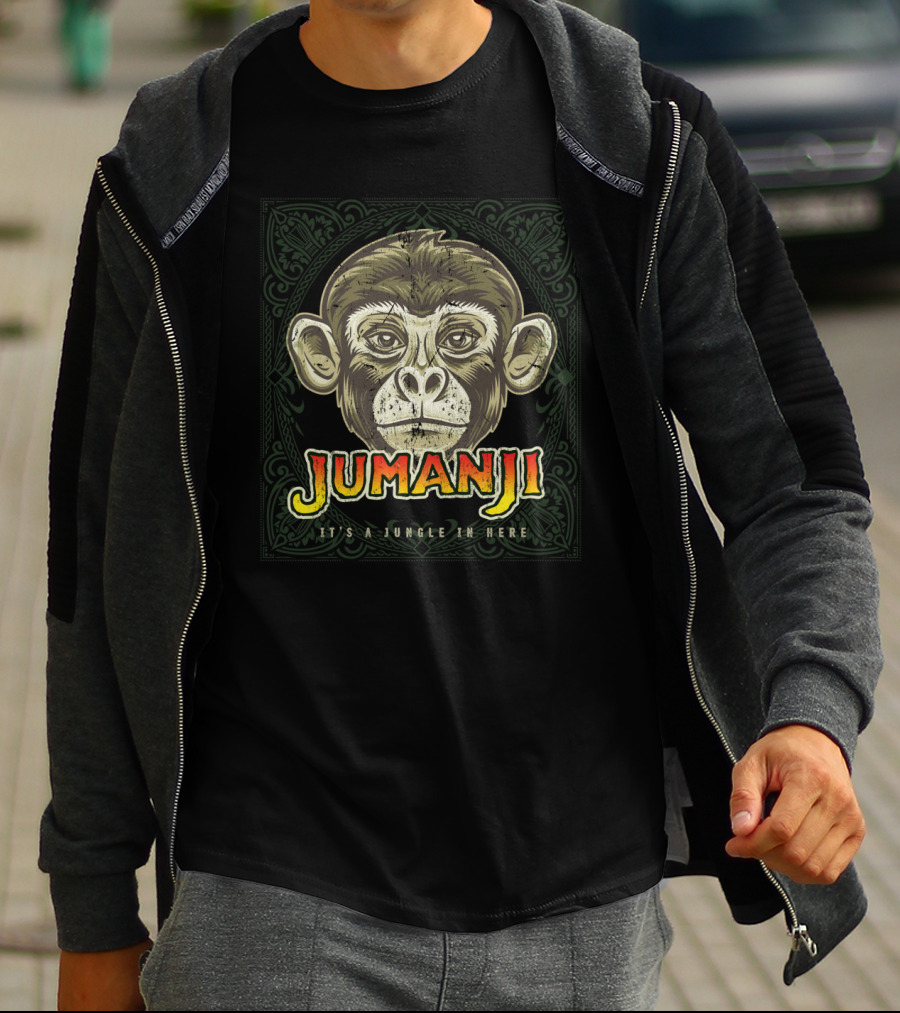 Jumanji Distressed Monkey It's A Jungle In Here Board Game Piece T-Shirt
