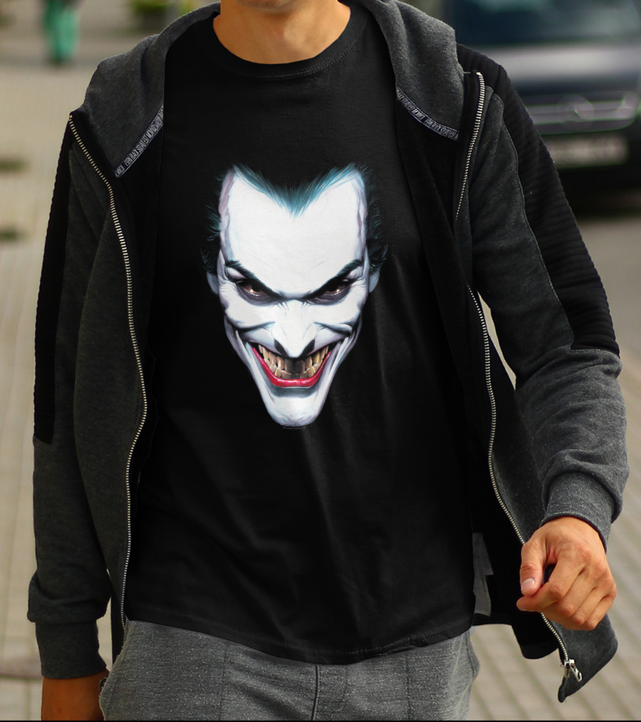 Batman Joker Grinning Face Iconic Villain Expression T-Shirt