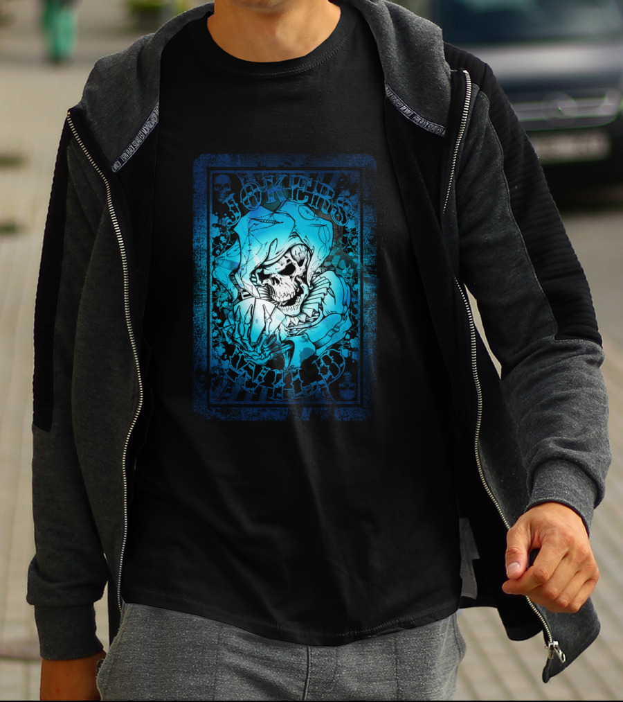 JOKERS WILD CARD Skeleton Jester Tattoo Style Poker T-Shirt