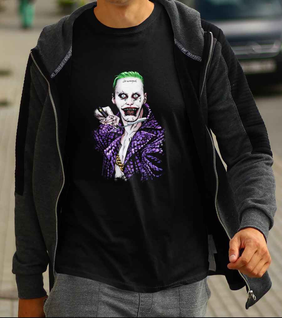 Suicide Squad Damaged Joker Knife Purple Jacket T-Shirt