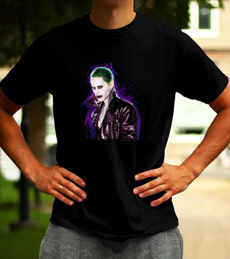 Suicide Squad Joker Stare Green Hair Purple Background T-Shirt