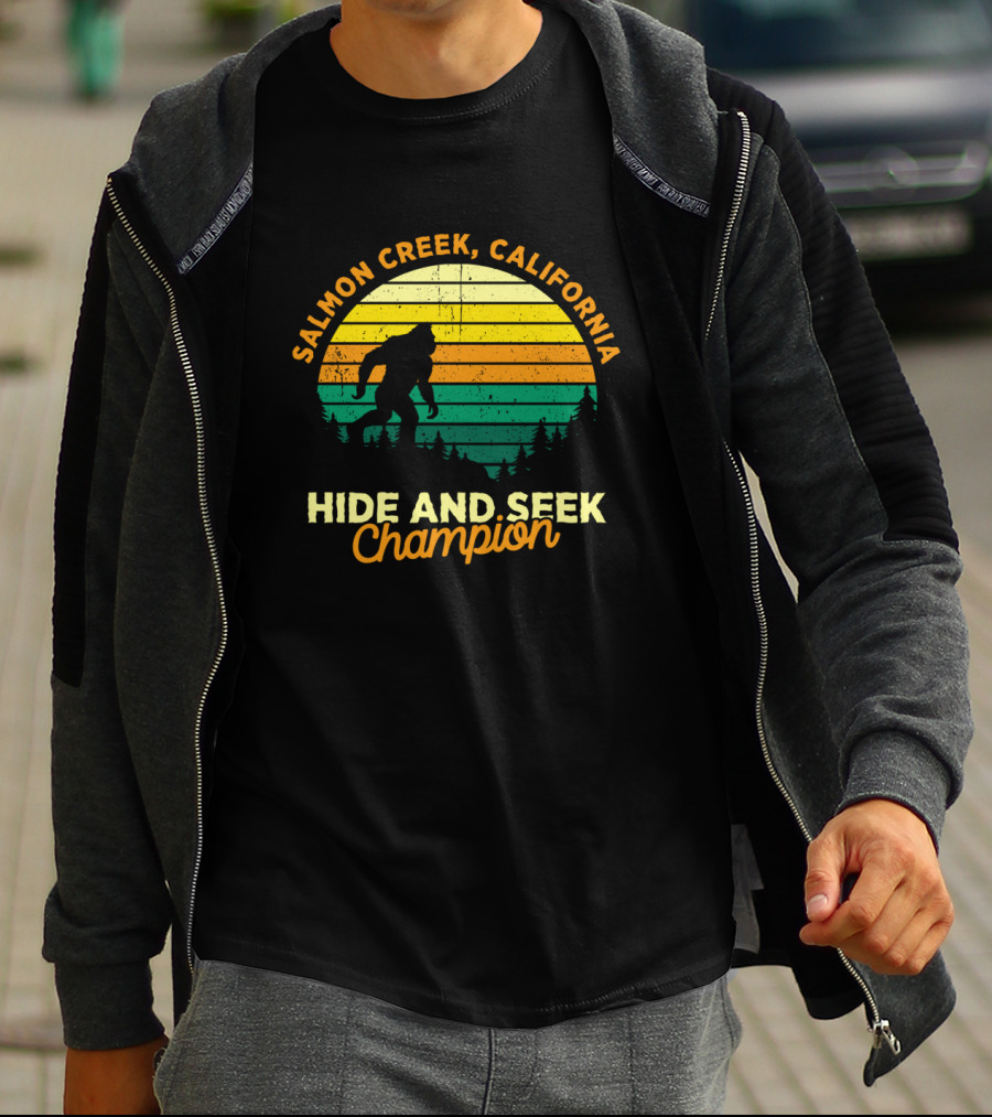Salmon Creek California Hide And Seek Champion Retro Bigfoot T-Shirt