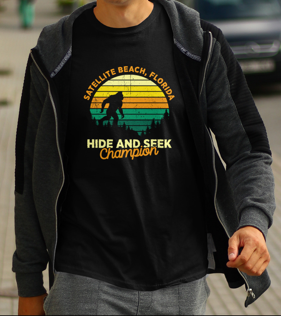 Satellite Beach Florida Hide And Seek Champion Bigfoot Retro T-Shirt