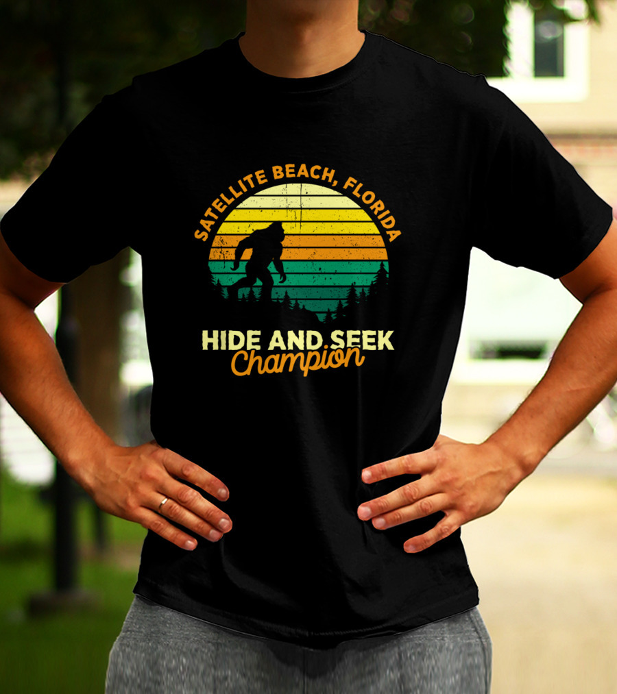 Satellite Beach Florida Hide And Seek Champion Bigfoot Retro T-Shirt