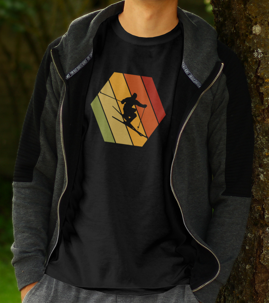 Retro Vintage Skiing Hexagonal T-Shirt
