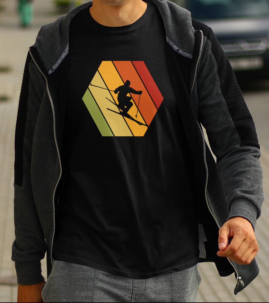 Retro Vintage Skiing Hexagonal T-Shirt