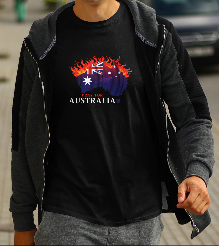 Pray For Australia Fire Relief Support Australia Flag In Flames T-Shirt