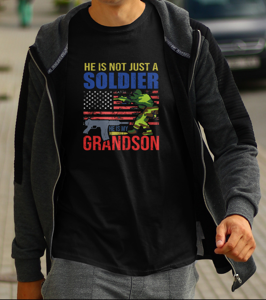 He Is Not Just A Soldier He Is My Grandson American Flag Camouflage T-Shirt