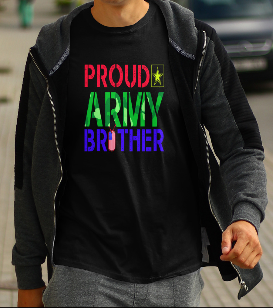 Proud Army Brother With Camo Letters And Star Emblem T-Shirt