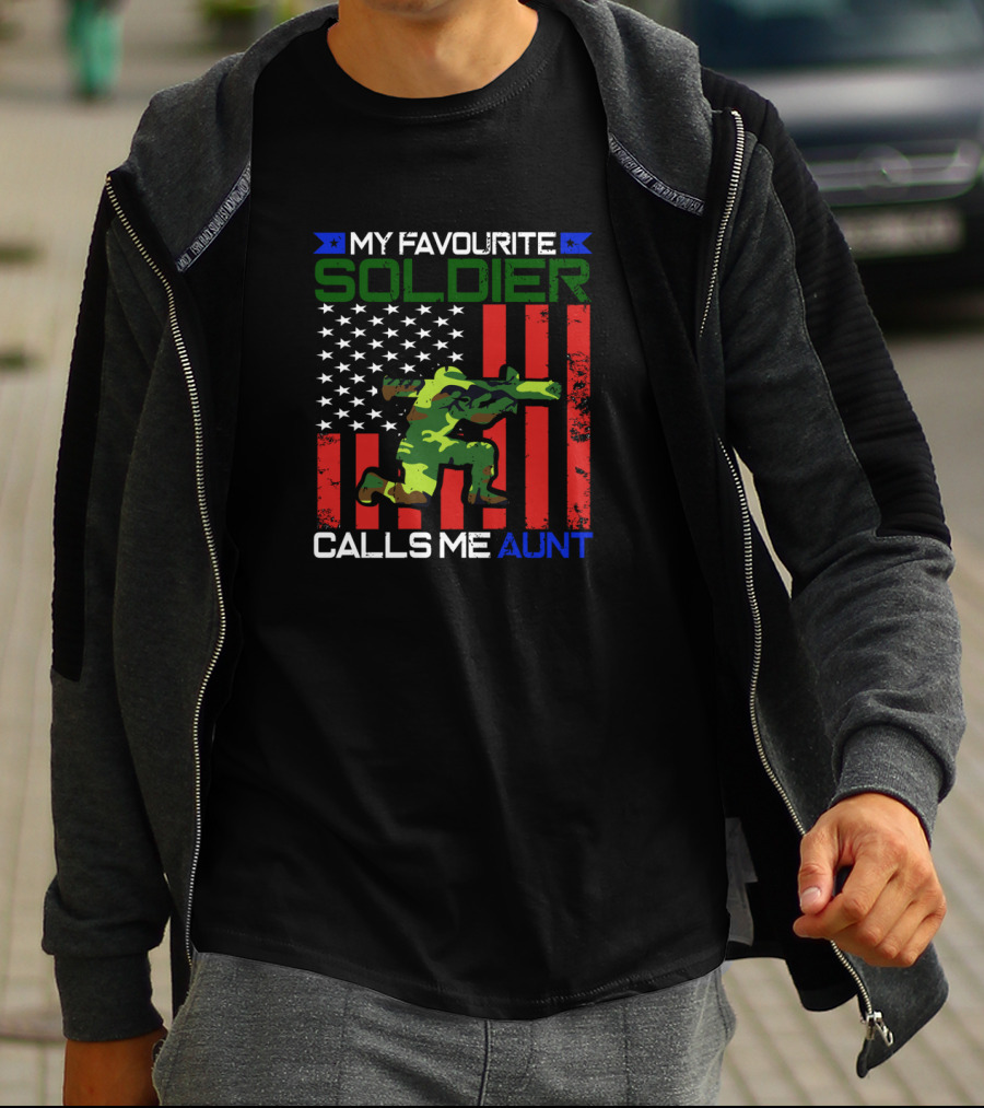 My Favourite Soldier Calls Me Aunt American Flag Camo Soldier T-Shirt