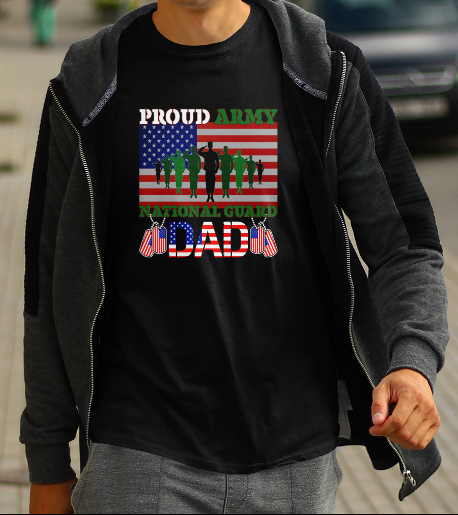 Proud Army National Guard Dad American Flag Salute T-Shirt