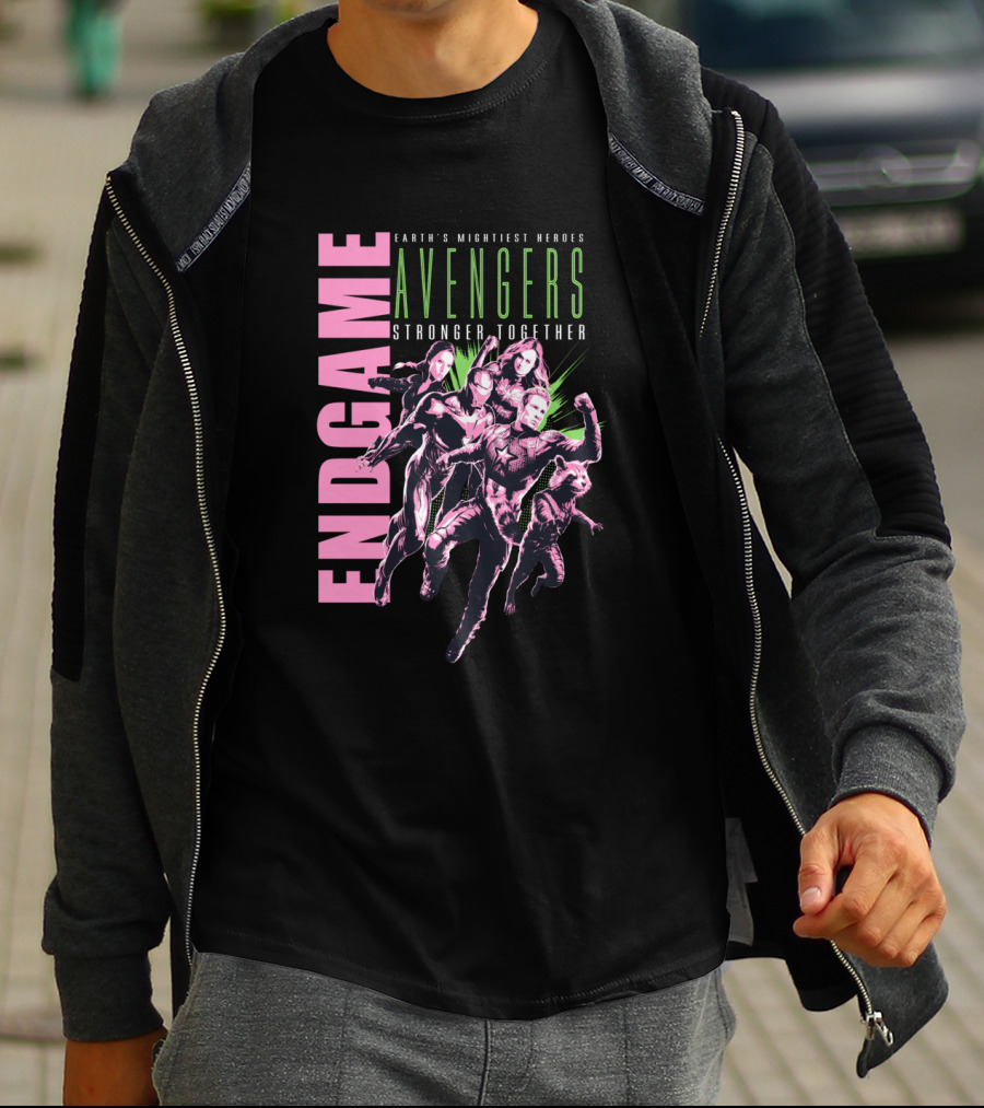 Endgame Earth's Mightiest Heroes Avengers Stronger Together Neon Text T-Shirt