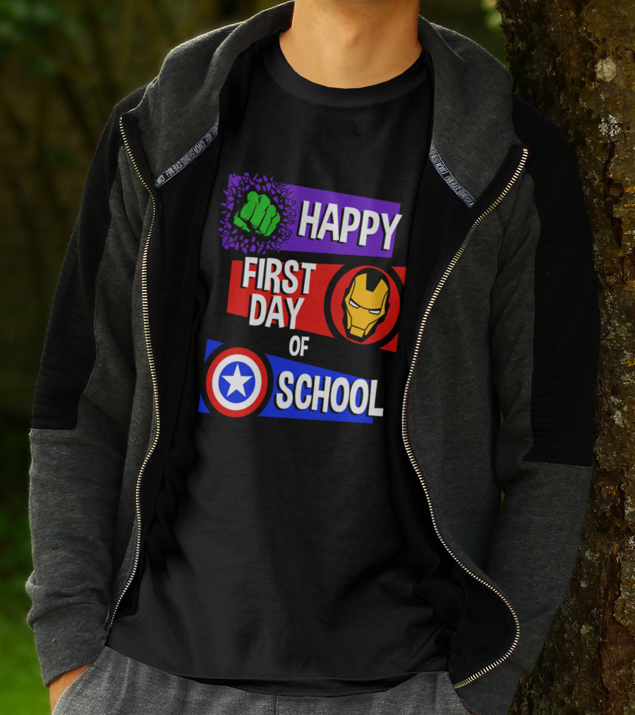 Marvel Avengers Happy First Day Of School Hulk Iron Man Captain America T-Shirt