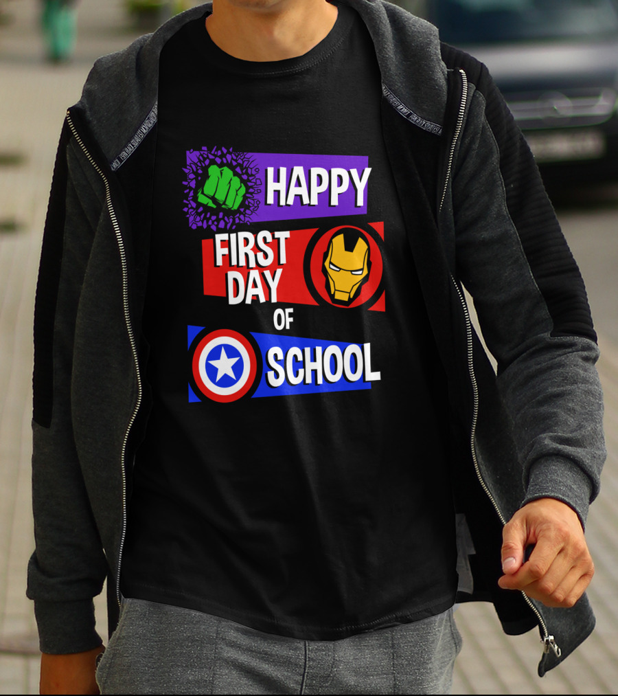 Marvel Avengers Happy First Day Of School Hulk Iron Man Captain America T-Shirt