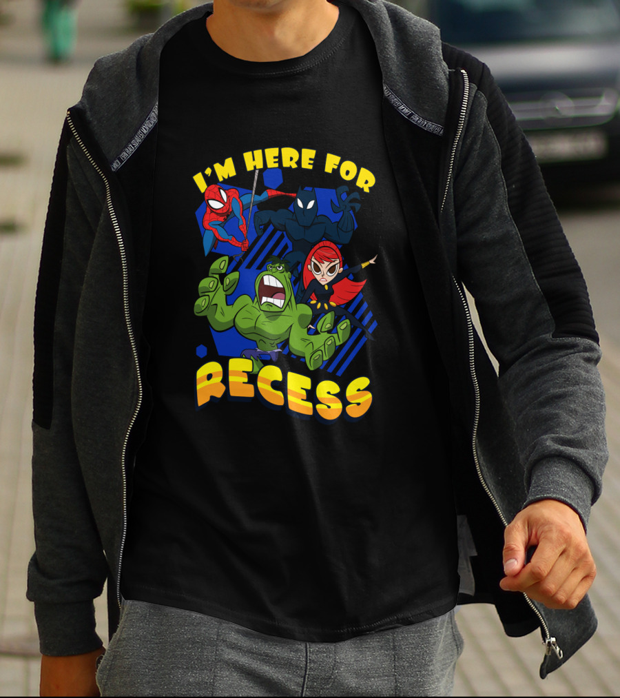 Marvel Avengers I'm Here For Recess Spiderman Black Widow Hulk T-Shirt