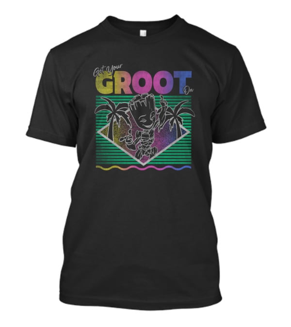 Marvel Guardians Of The Galaxy Get Your Groot On Retro Neon Palm Trees T-Shirt