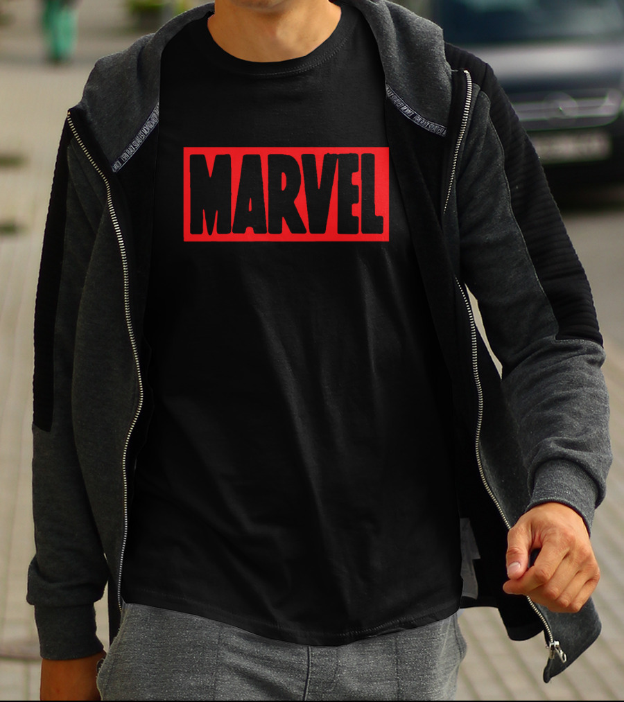 Marvel Brick Logo Red And Black T-Shirt