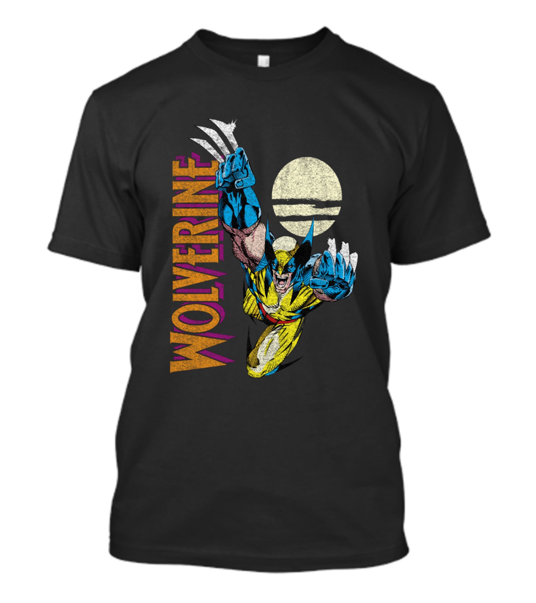 Wolverine Vintage Colorful Claws Action With Moon Marvel X Men Classic T-Shirt
