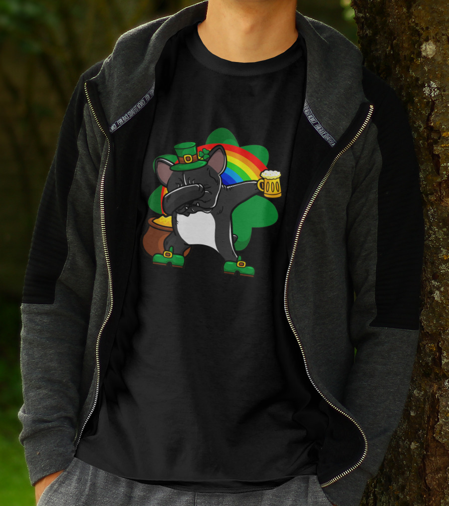 French Bulldog Dabbing Shamrock Rainbow St Patrick's Day T-Shirt