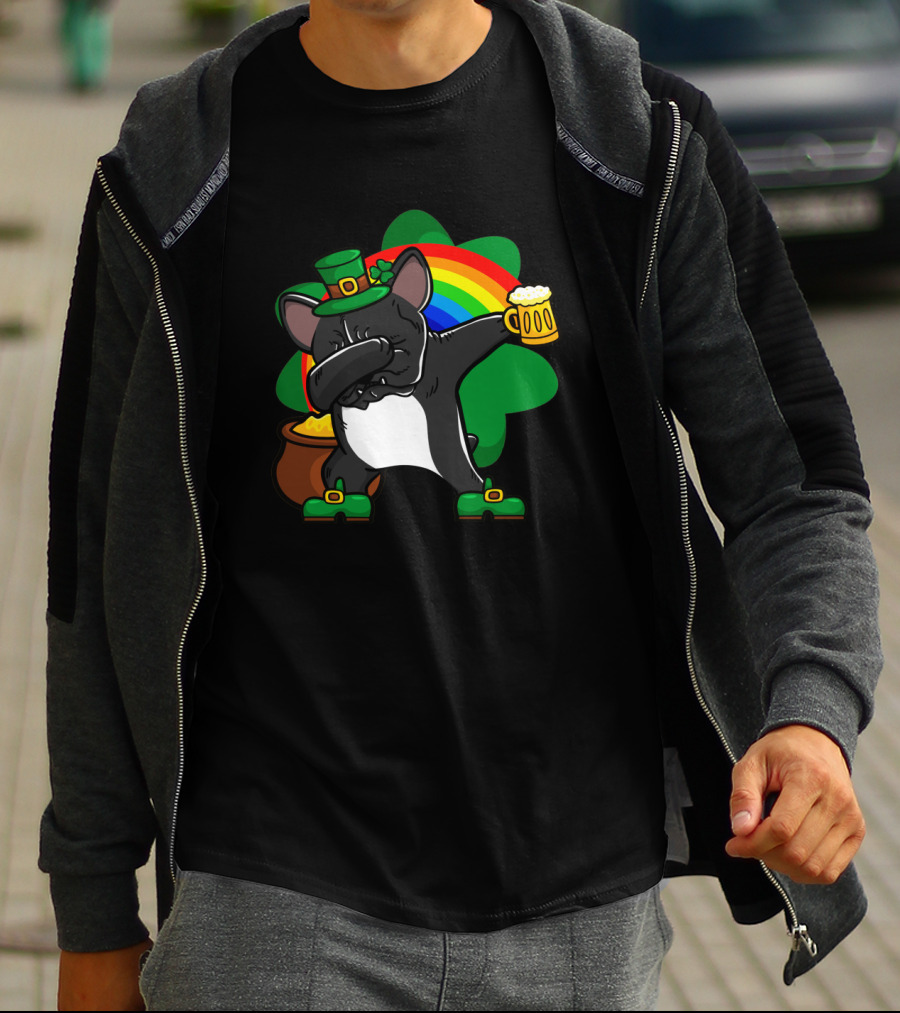 French Bulldog Dabbing Shamrock Rainbow St Patrick's Day T-Shirt