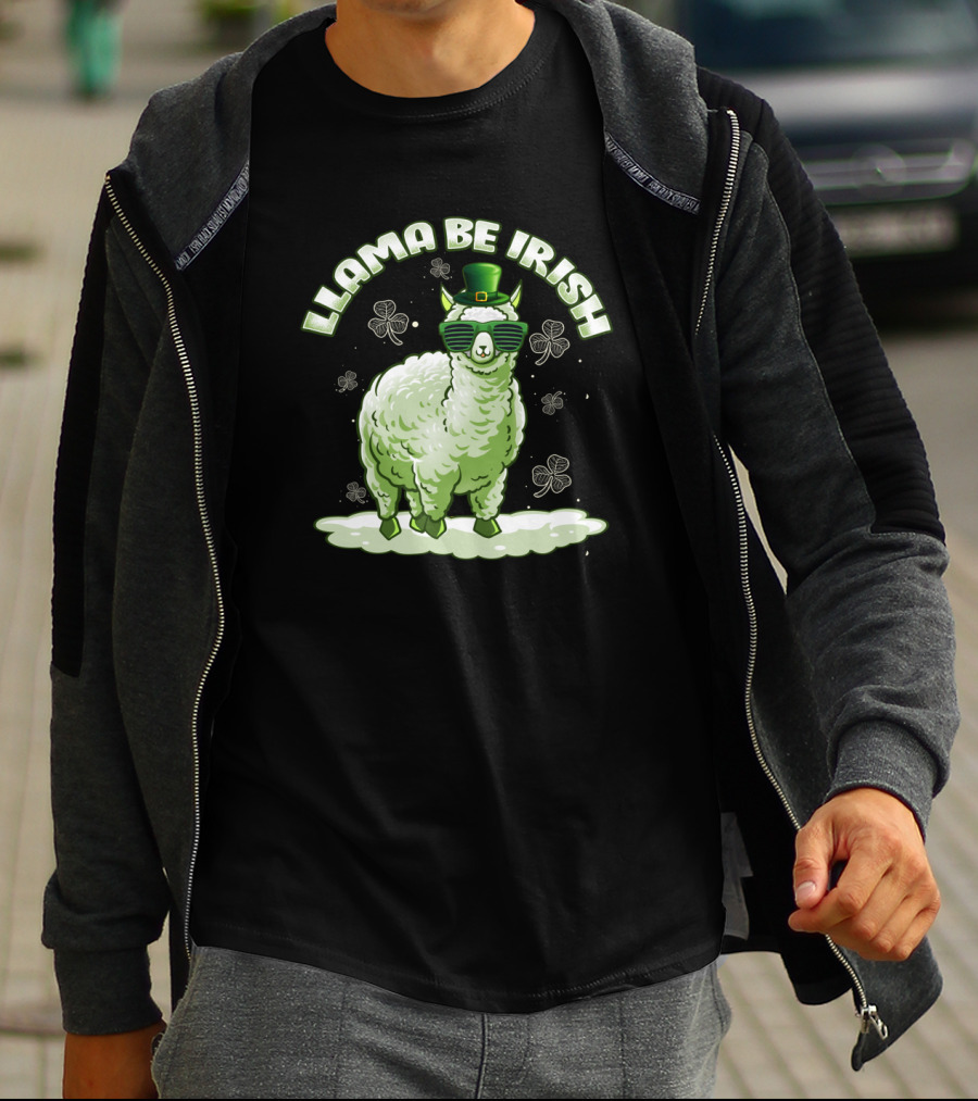 Llama Be Irish Shamrock Sunglasses St. Patrick's Day Green Llama With Hat T-Shirt