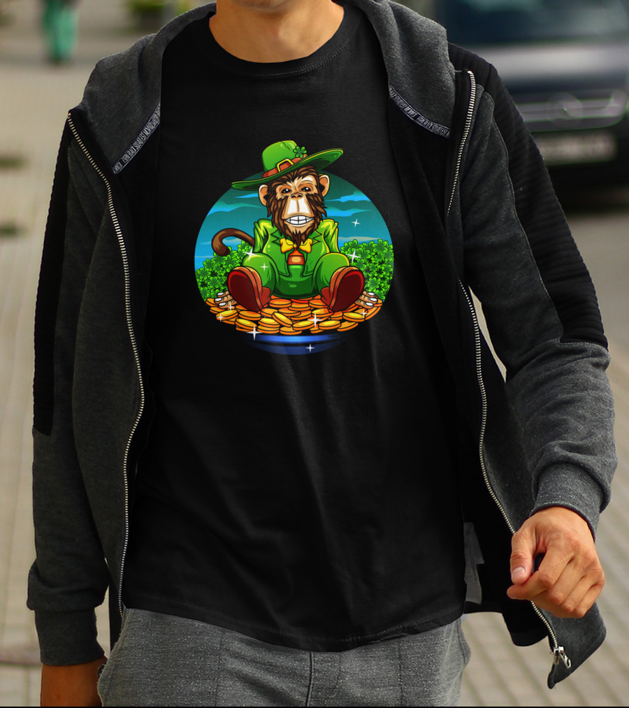Monkey Irish Gorilla Sitting On A Pot Of Gold In Ireland T-Shirt
