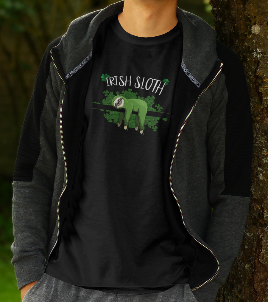 Irish Sloth Sleepy Chillin Green Shamrocks T-Shirt