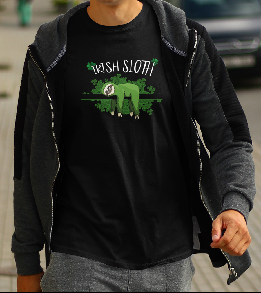 Irish Sloth Sleepy Chillin Green Shamrocks T-Shirt